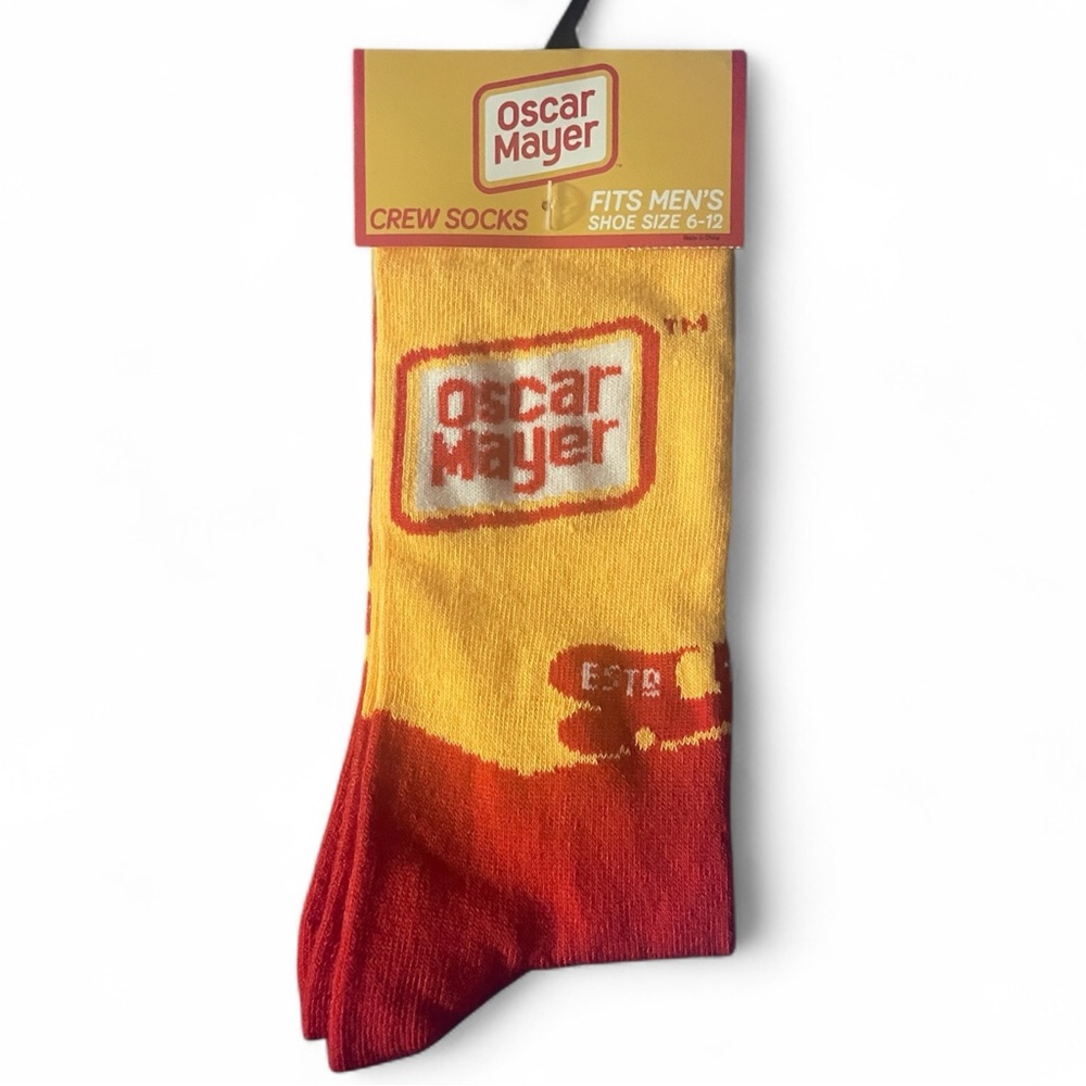 Oscar Mayer Crew Socks - One Pair Unisex Sz 6-12  Yellow Red White Deli NEW NWT